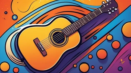 Prompt: (2D), cartoon-style acoustic guitar, vibrant colors, dynamic lines, playful design, fun atmosphere, cheerful mood, musical notes floating around, expressive energy, exaggerated features, bold outlines, bright background, comic book feel, engaging composition, high-quality image, HD quality, graphic illustration.