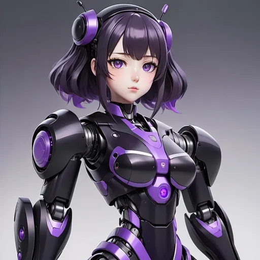 Prompt: Anime robot waifu black an purple color