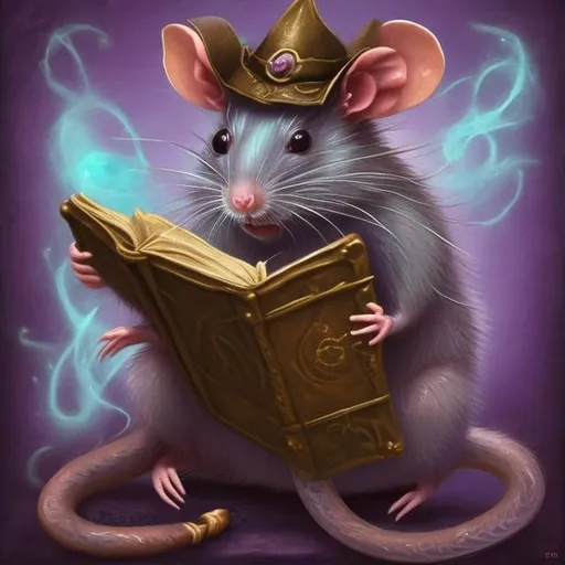 Prompt:  semi-purple rat with a magic book


