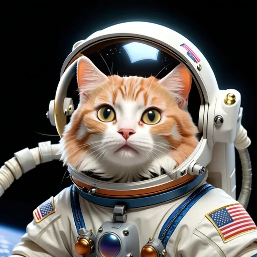 Prompt: A cat with spacesuit floating in the space