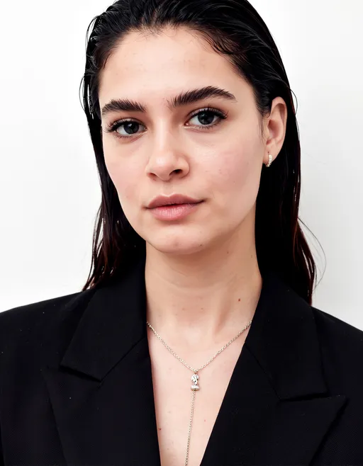 Prompt: A stylish, famous-looking person in their early 30s with sharp features and confident posture. They have medium-length jet-black hair swept back, glowing olive skin, and expressive dark eyes. Wearing a tailored black jacket over a minimalist silver necklace. Subtle stubble, flawless skin, and a calm but powerful expression. Shot like a red-carpet portrait with soft studio lighting, shallow depth of field, high-fashion photography style, ultra-realistic.