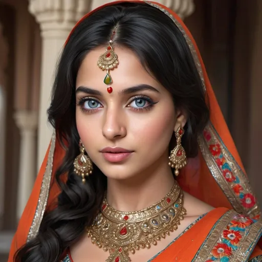 Prompt: Beautiful girl with beautiful  eyes, traditional Indian saree, black wavy hair, 3D rendering, professional lighting, high quality, detailed embroidery, vibrant colors, elegant pose, stunning facial features, cultural attire, intricate design, traditional beauty, professional quality