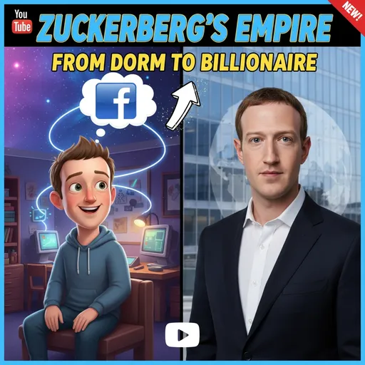 Prompt: Make a youtube thumbnail about Mark Zuckerberg's rise to success and make it so that kids and adults would want to watch the video.