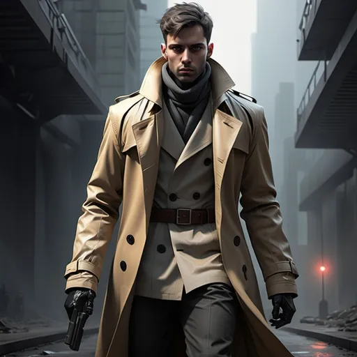 Prompt: Epic Sci-fi protagonist with trench coat 