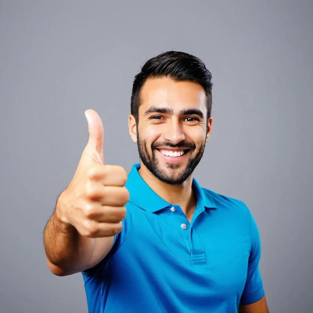 Prompt: a man giving a thumbs up sign with both hands