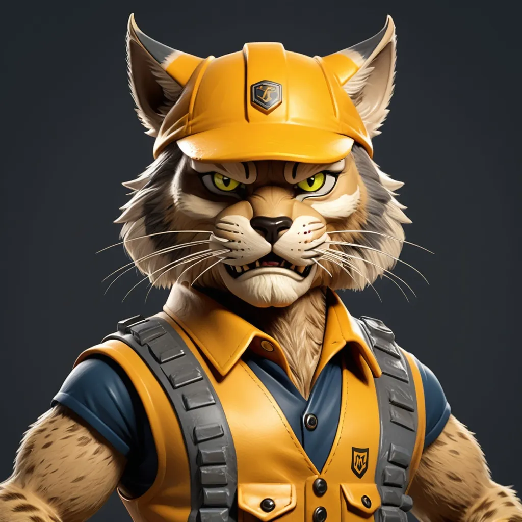 Prompt: fierce old gold colored wildcat (animated) with Contruction vest