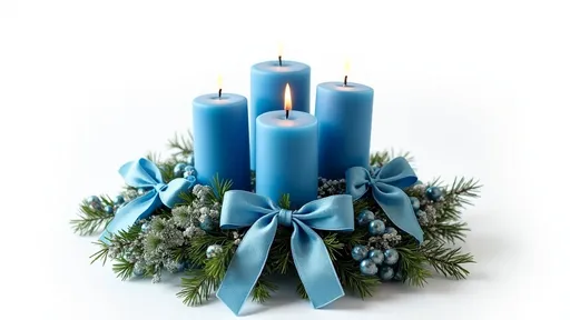 Prompt: Advent wreath with winter elegant bows decoration and with four blue
candles, white background