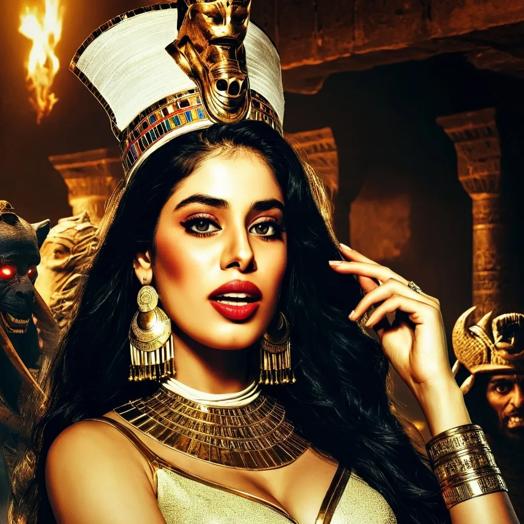 Prompt: Janhvi Kapoor as Egyptian Pharoah surrounded by devils, 128k, hdr, hyper realistic, cinematic, high quality, epic, photo realistic, photoshoot, ultra realistic, hyper realism, 576 mega pixels