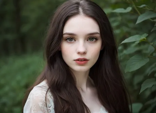 Prompt: Ideal beautiful girl with pale skin and brown eyes and dark hair 