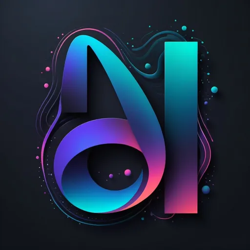 Prompt: flowing digital shapes, simple gradients with 2 colors in dark background, letter "AI"  blending together(smoth texture), elegant integration, futuristic vibe, high-resolution, ultra-detailed, imaginative visual experience.