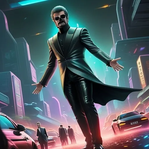 Prompt: a man in a suit and sunglasses standing on a city street with a sci - fi fi fi fi fi fi fi fi fi fi fi fi fi fi fi fi fi fi fi fi fi fi fi fi fi fi fi fi, Daryush Shokof, samikshavad, promotional image, poster art