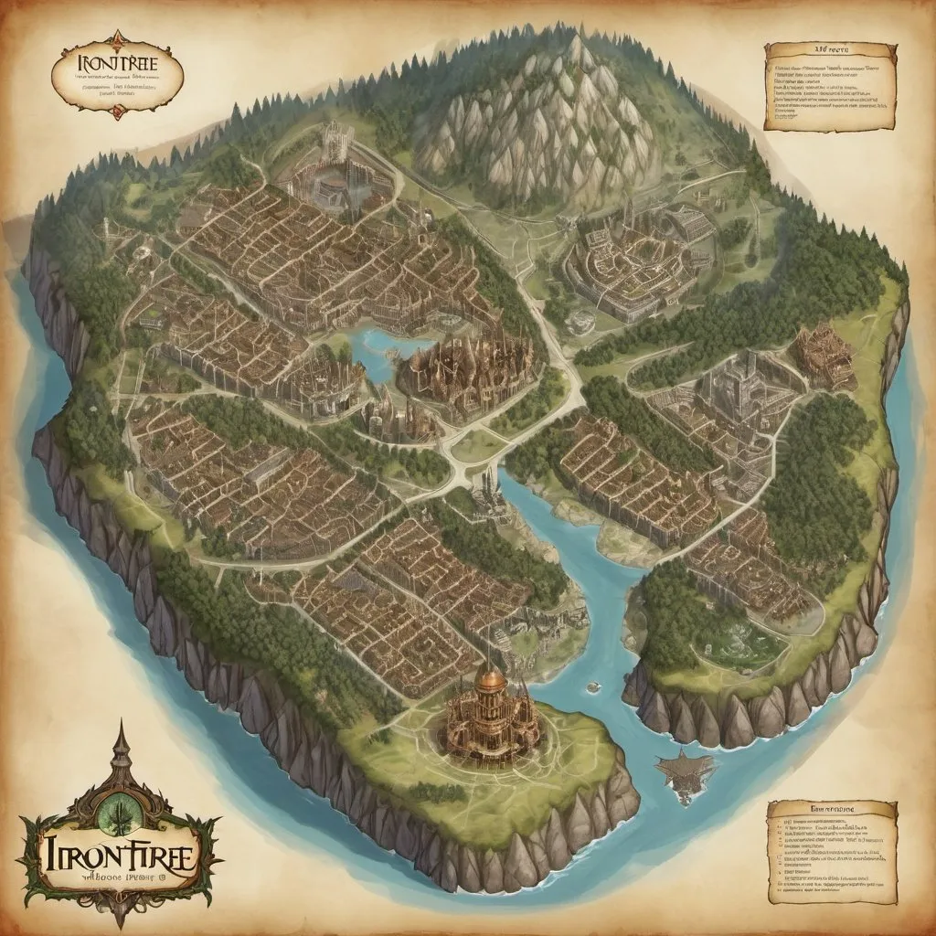 Generate a detailed map of Irontree, an eladrin city...