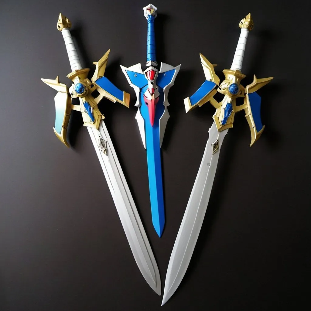 Prompt: Gundam Exia inspired medieval sword and shield