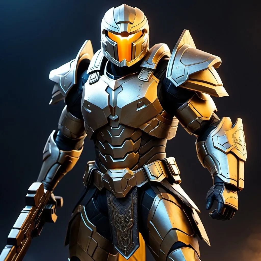 Prompt: Spartan-IV Mjolnir armor, gen 3 Mjolnir, heavy dragon theme, sleek and angular, armor lights, glowing lights, magic runes, glowing runes, heavy on the Halo influence, heavy dragon theme, no horns, Mjolnir style helm, holding a rifle, MA5C rifle, rifle held at the ready.