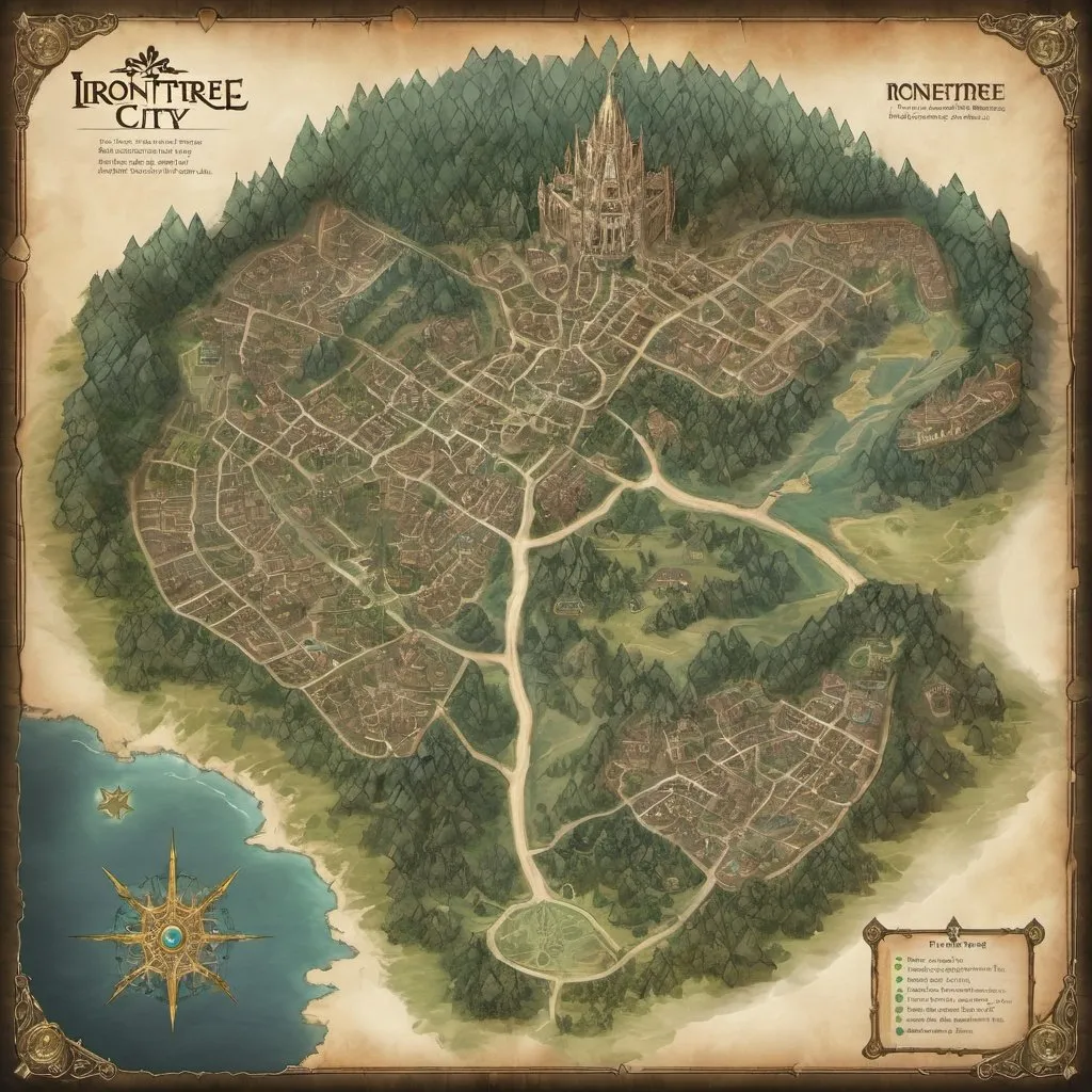 Generate a detailed map of Irontree, an eladrin city...