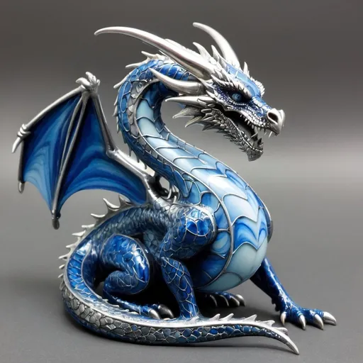 Prompt: Storm dragon, marbled silver and blue