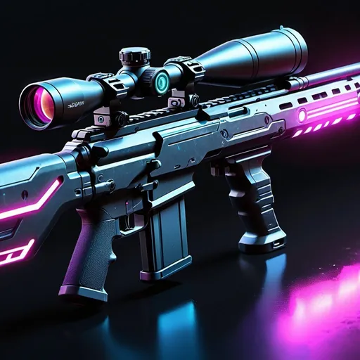 Prompt: sniper rifle, lights, glowing lights, magic runes, glowing runes, heavy on the Halo influence, cyberpunk design