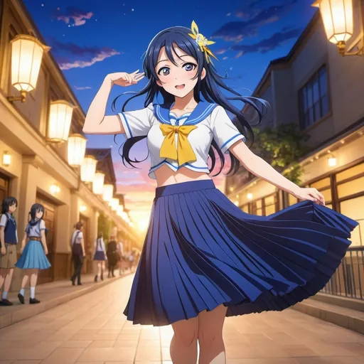Prompt: Love live anime Umi Sonoda wearing a maxi long pleated skirt.