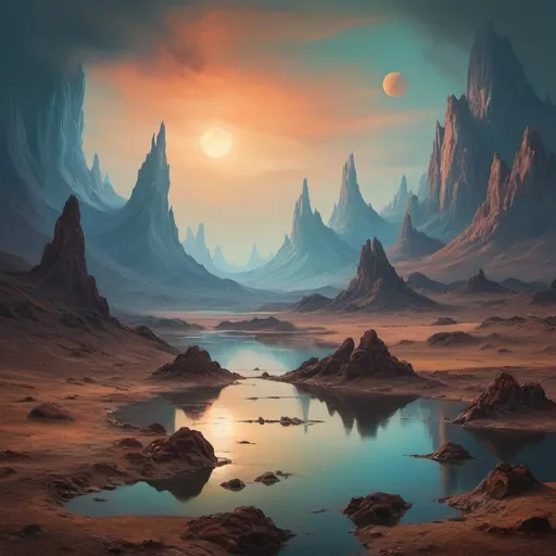 Prompt: An other-worldly landscape in the style of an oil painting