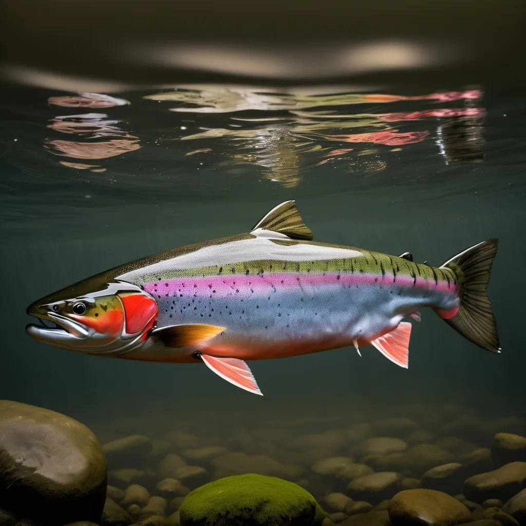 Prompt: Full size Spring Salmon in spawning colors, no background
