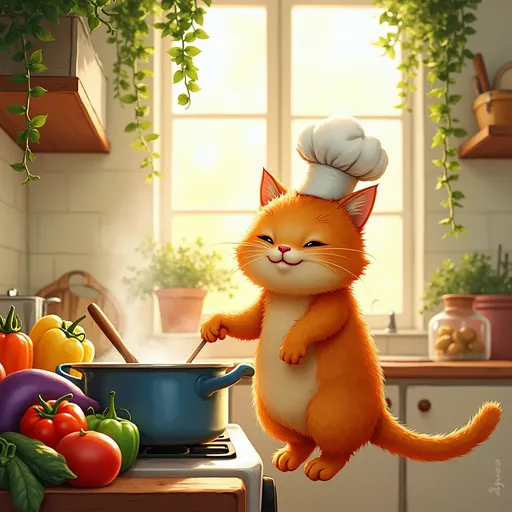 Prompt: A cooking cat