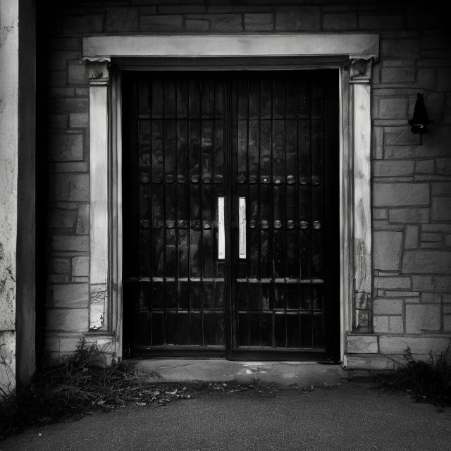 Prompt: ominous door black and white fully closed