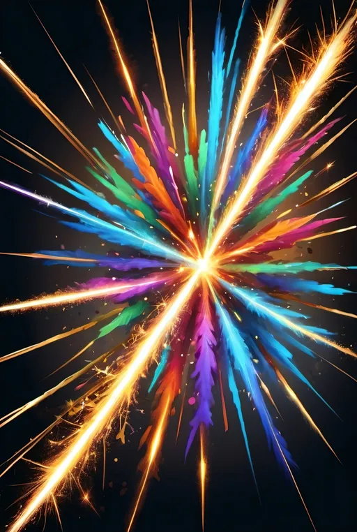 Prompt: Vibrant digital artwork of a mesmerizing sparkler, striking colors, dynamic movement, high-quality detail, digital painting, intense brightness, vibrant sparks, energetic swirls, colorful burst, celebratory atmosphere, best quality, highres, ultra-detailed, digital art, vibrant colors, dynamic movement, celebratory, energetic, intense brightness