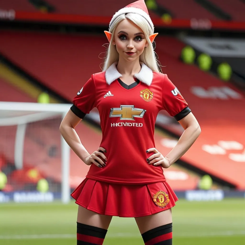 Prompt: Stripping female elf in Manchester united Jersey 