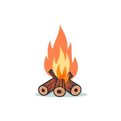 Prompt: a simple minimalist bonfire with three firewood, flat color vector illustration, fall theme color, computer drawing, vector drawing, isolated on a white background