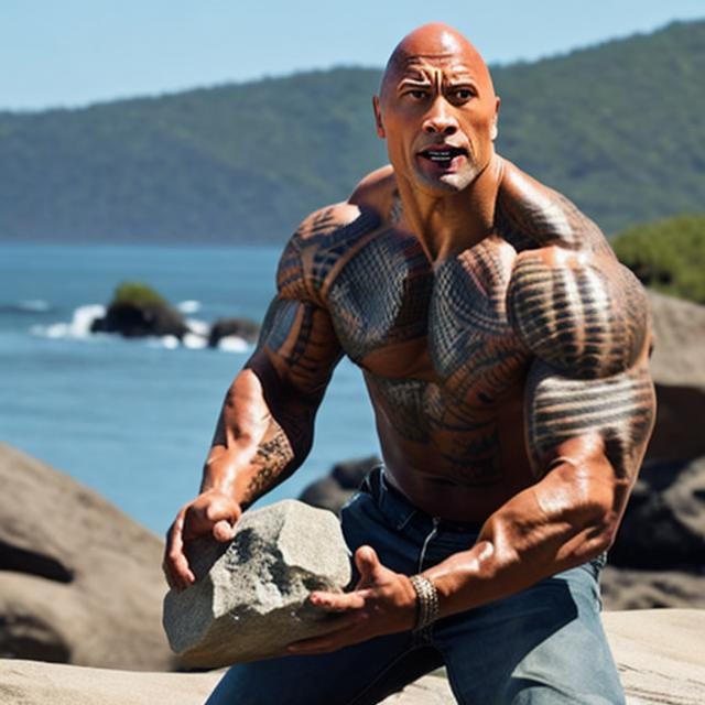 Prompt: Dwayne the rock Johnson with a rock