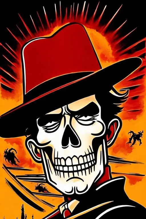 Prompt: Lucky Luke, horror art, death art, black death ink art, 