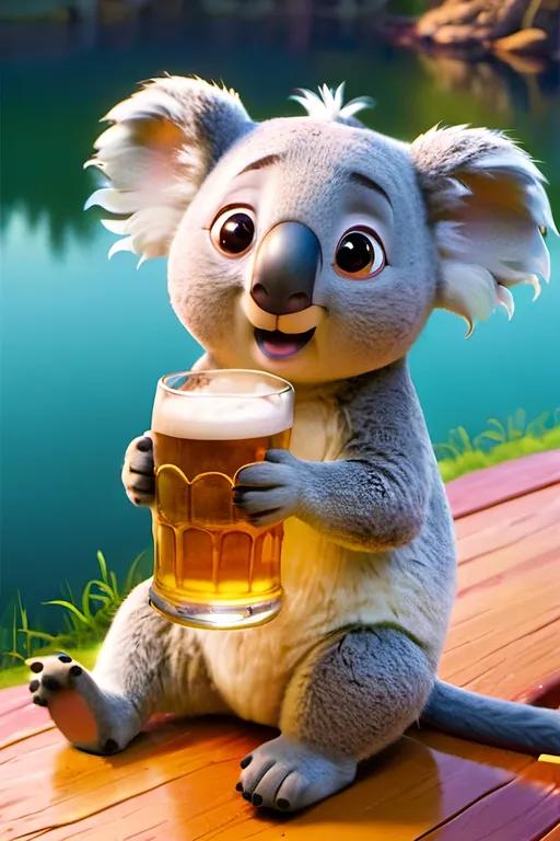 Prompt: Koala drinking a beer