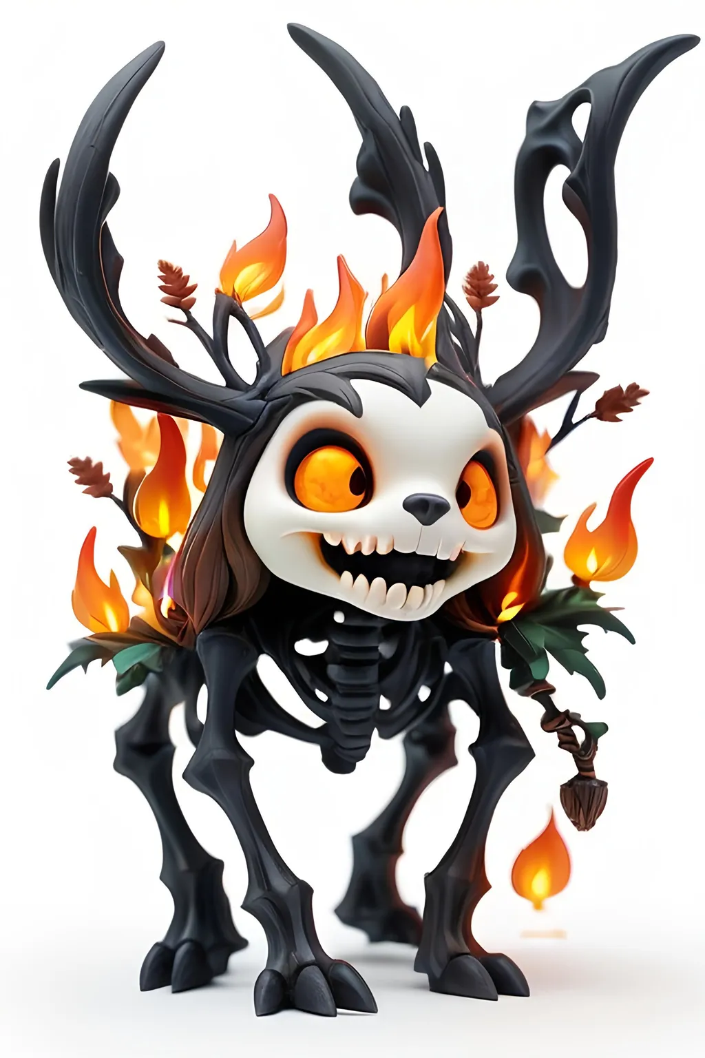 Prompt: lulu nana disgusting Demon bunny Skeleton made out of fire forest of a monster,  on a white background