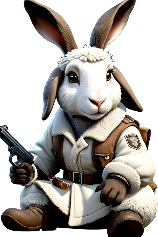 Prompt: Syberia, counter strike,  bunny sheep, on a white background