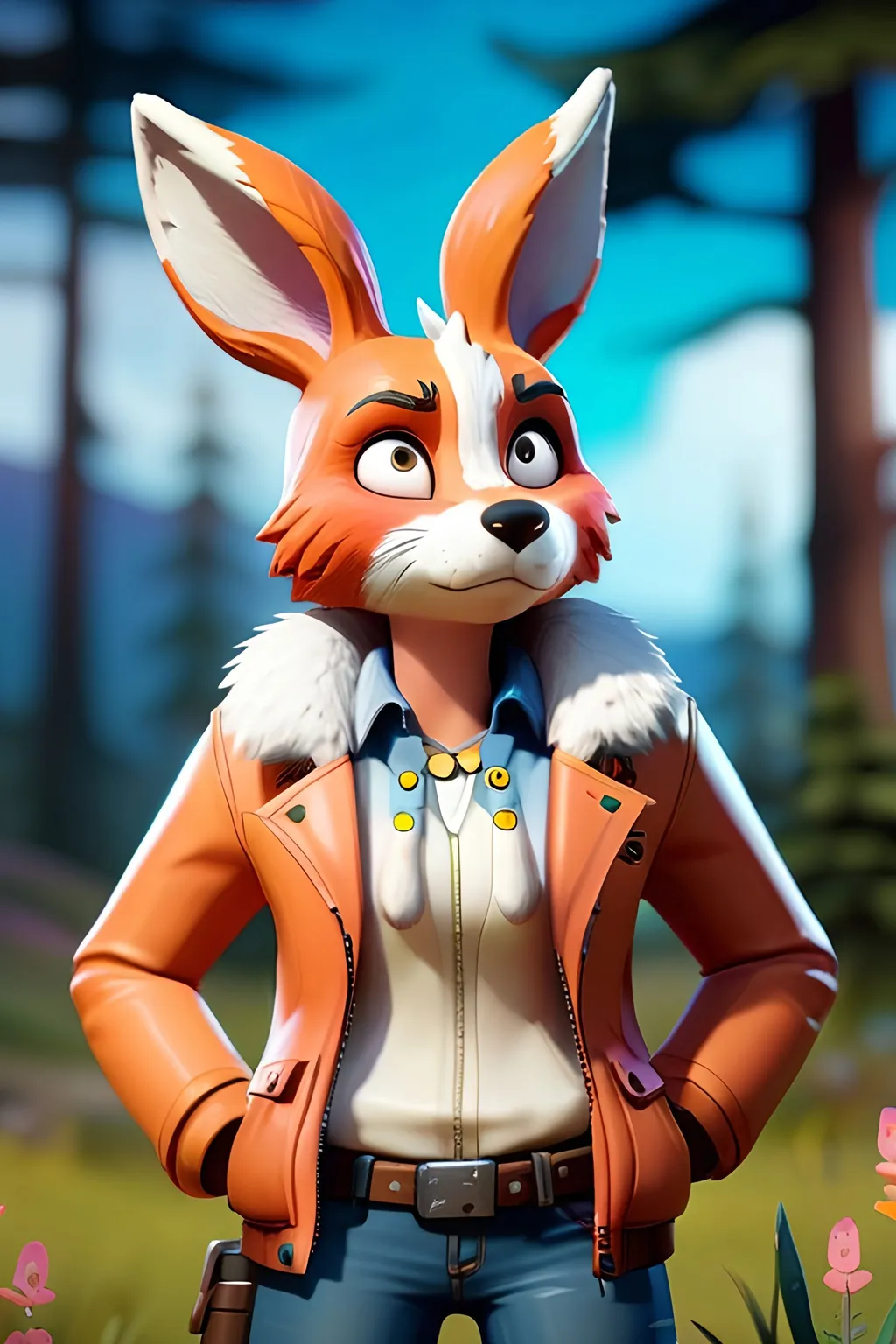 Prompt: Bunny fox in life is strange style, digital illustration, detailed fur and facial features, high quality, Serious Sam, Stardew Valley, digital art, bright and clean, professional lighting