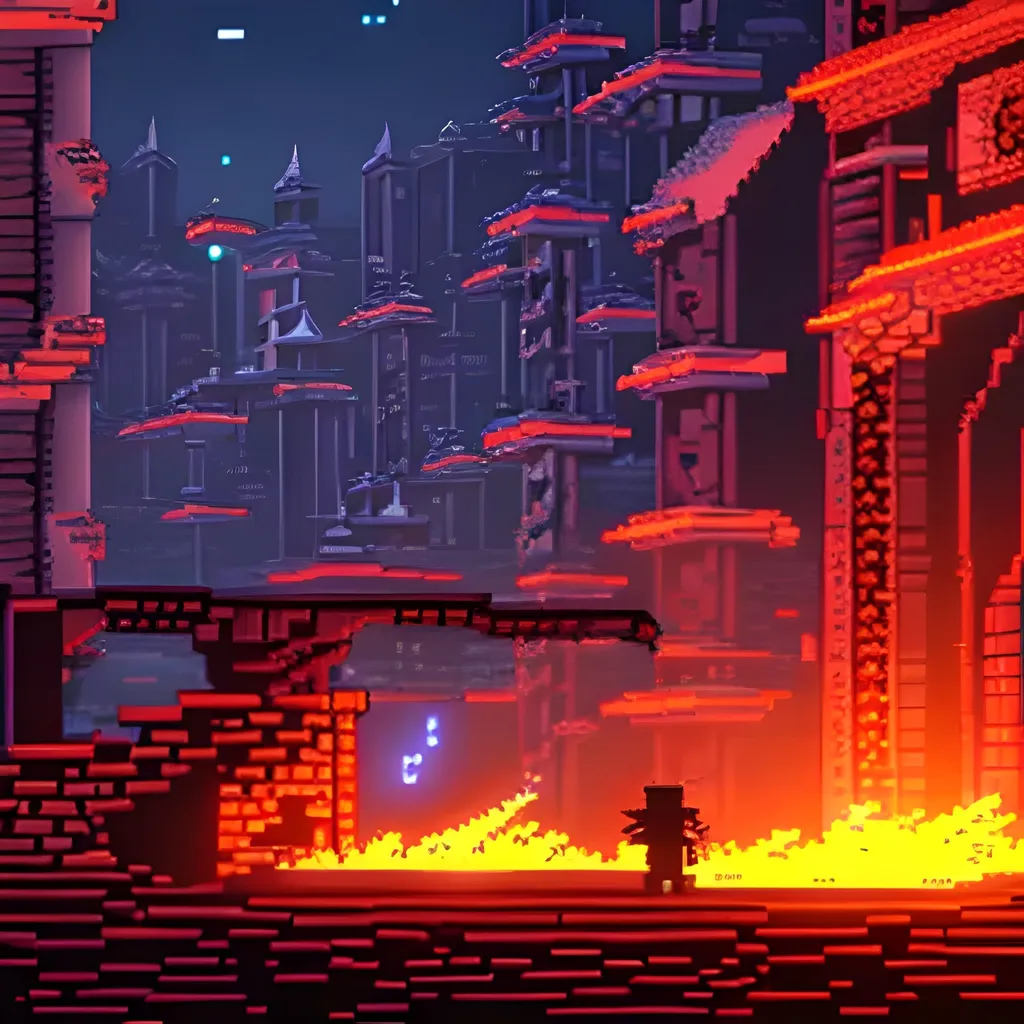 Prompt: a lava city highly detailed underground shade, Dark symphonic Anime Pixel art  