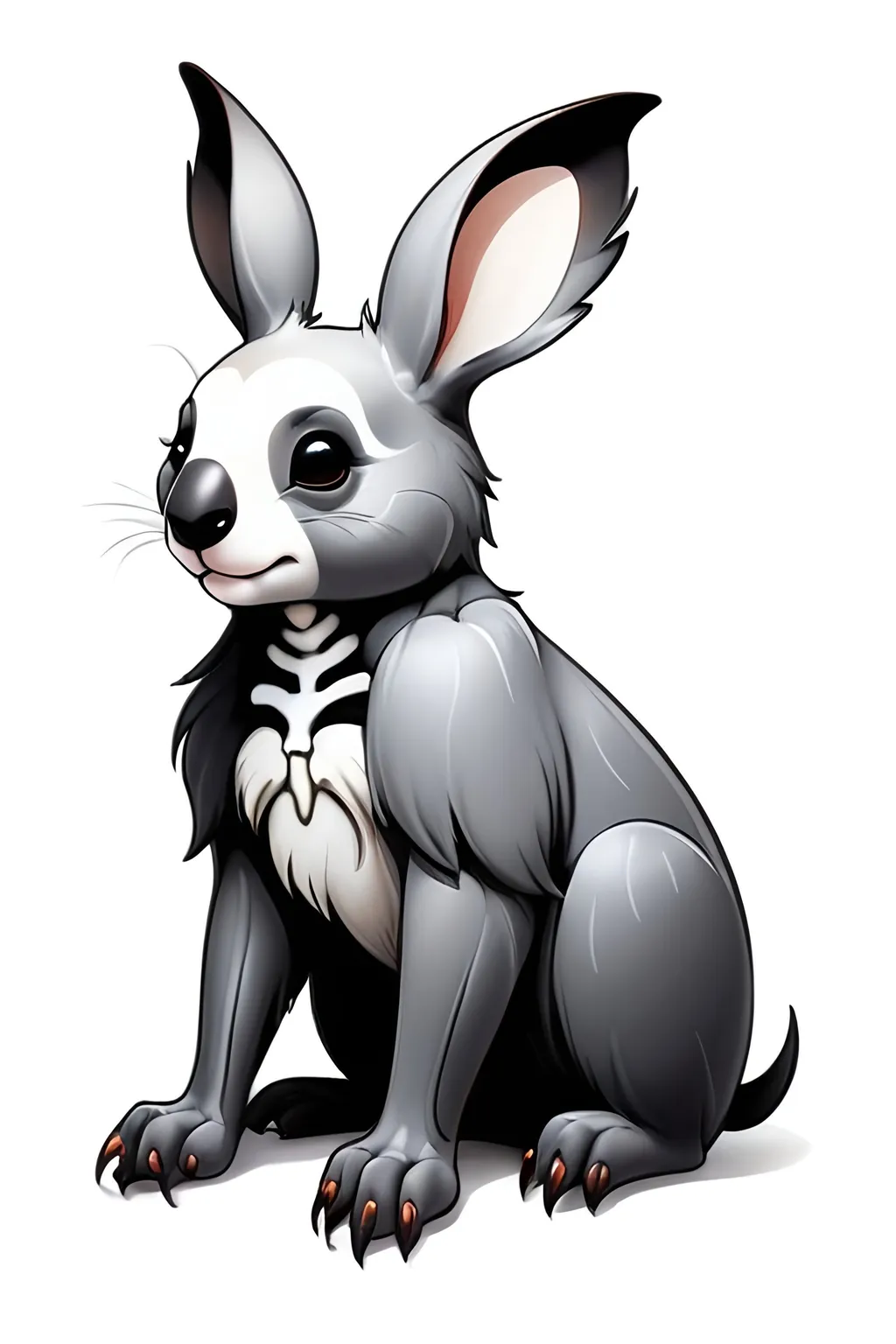 Prompt: Skeleton emotional support demon ink art of a  Koala bunny,  on a white background