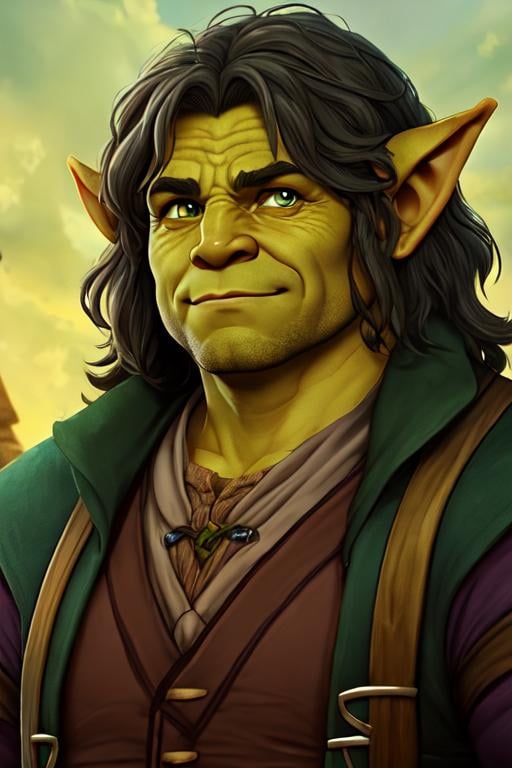 Prompt: Portrait of a orc hobbit,  Children cartoon art