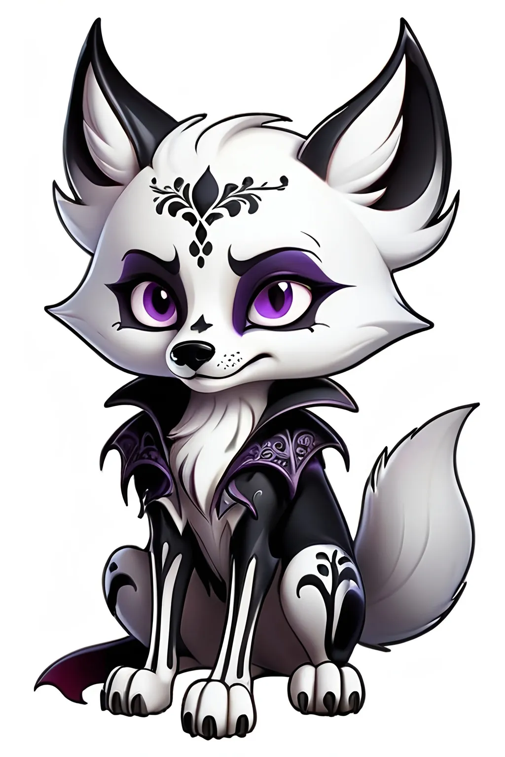 Prompt: Skeleton emotional support demon ink art of a  vampire fox,  on a white background