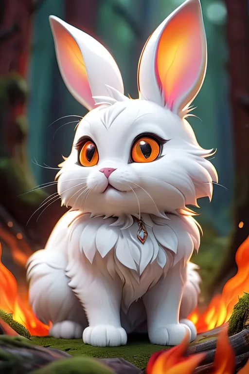 Prompt: Ultra cute bunny cat , fire forest of a monster,  on a white background
