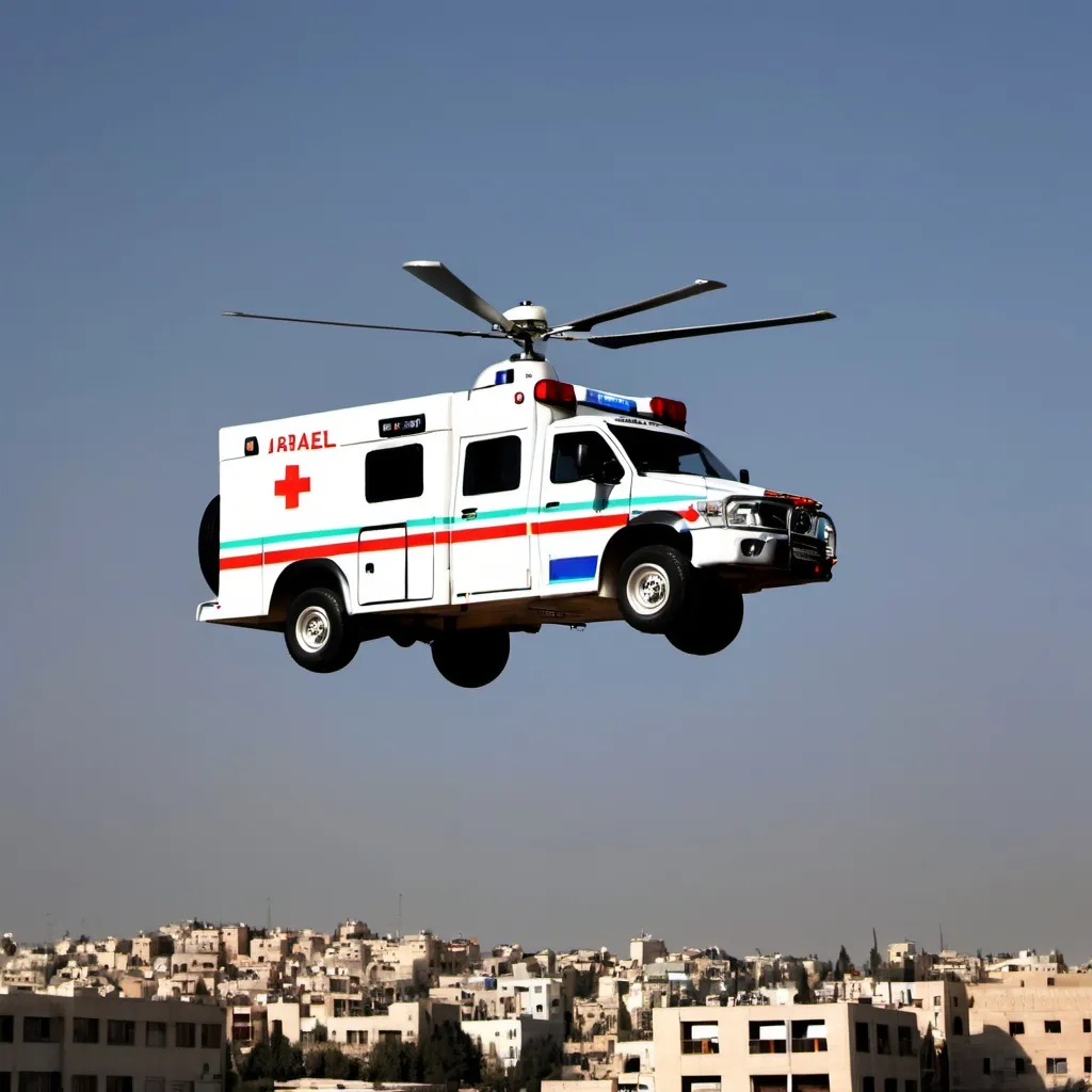 Prompt: hovering israel ambulance in the sky