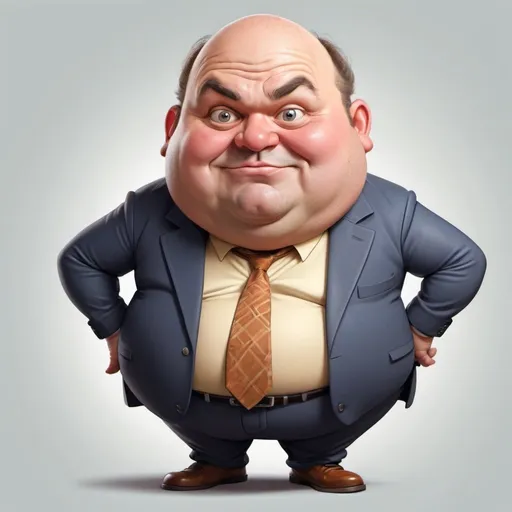 Prompt: A silly looking fat man who looks about 45 years old and is balding in cartoon style make him look kind