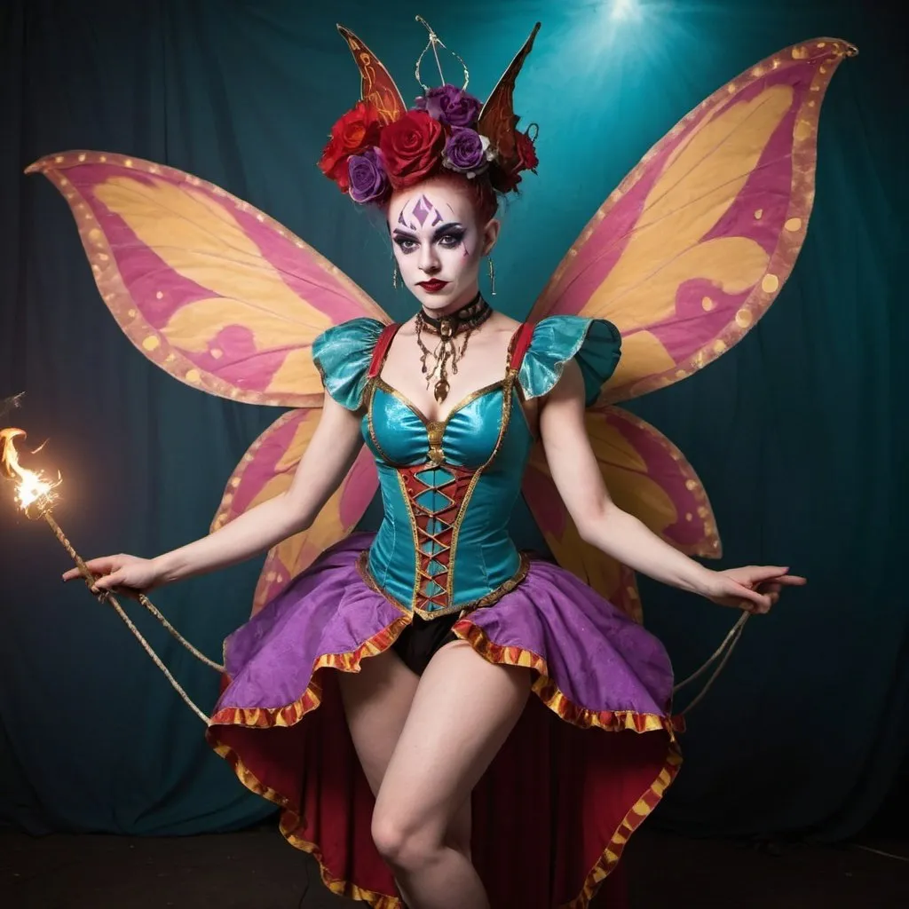 Prompt: Fairy warlock circus performer