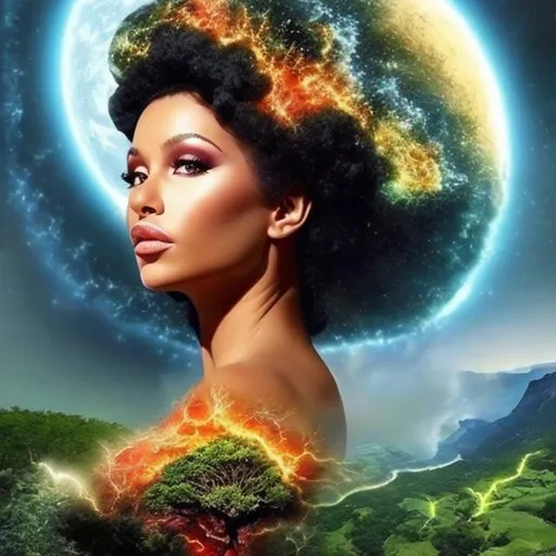 Prompt: Mother nature is a bombshell (stunning woman)