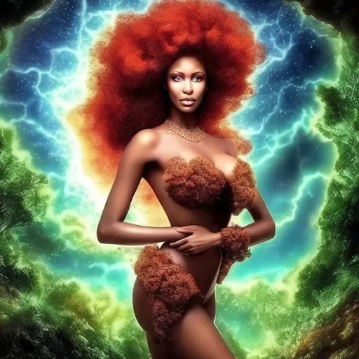 Prompt: Mother nature is a bombshell (stunning woman)
