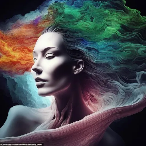 Prompt: spiritual experiences impeded by mental limitations. flowing from smooth balance to chaotic upheaval. Change is the only constant(stunning woman, realistic, symbol for change