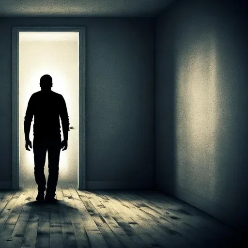 Prompt: A man walking into scary room
