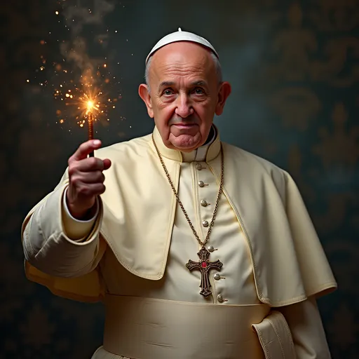 Prompt: crea uun immagine del papa con la bacchetta magica