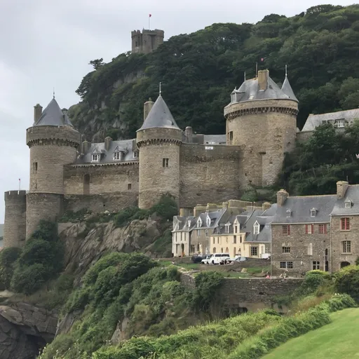 Prompt: Chateau de Dinan France on the island of Tintagel in the United Kingdom when both were referred to as Camelot.