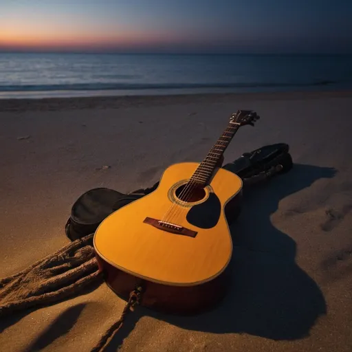 Prompt: guitar on the beach at night relaxing chill